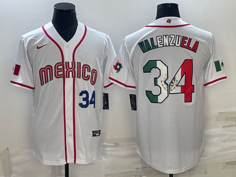 Men 2023 World Cub Mexico 34 Valenzuela White Nike MLB Jersey12